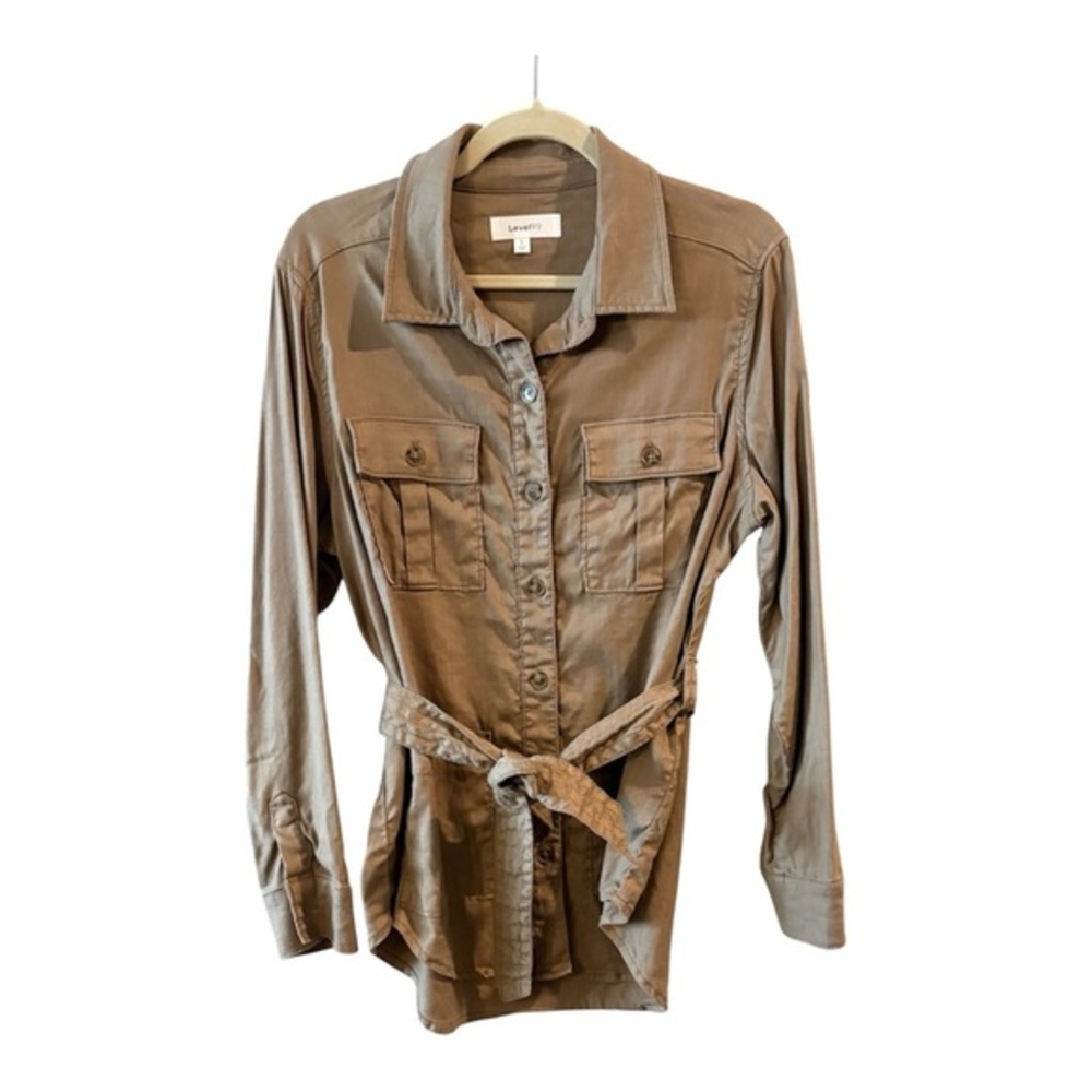 🤎 Level 99 Linen Blend Utility Cargo Minimalist Button-Up Shirt | Size Large